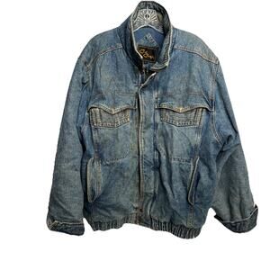 Vintage Cal Craft Distressed Denim Jacket Mens Full Zip Western Bomber Size M